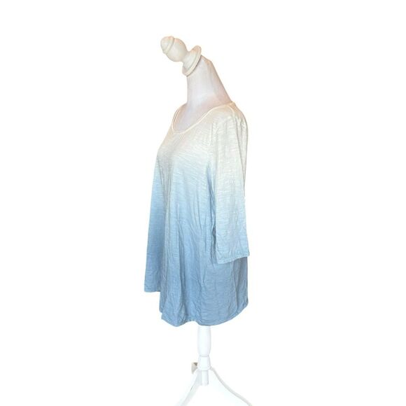 J Jill Pure Jill Ballet Sleeve Tunic Ombre Blue and White Top Women Large Petite - Picture 4 of 9